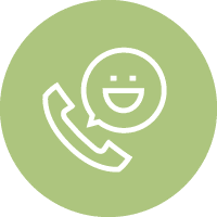 Smiling face with phone icon representing dental customer service support communication.