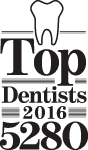 Top Dentists 2016 award logo with tooth icon and 5280 magazine designation