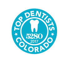 Top Dentists Colorado 5280 2017 award badge with tooth icon
