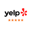 Yelp logo with five orange stars indicating excellent customer rating for Primary Dental